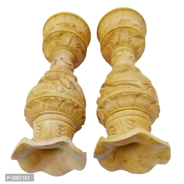Wooden Handmade Elephant Carving Shikar Flower Vase- Pack Of 2
