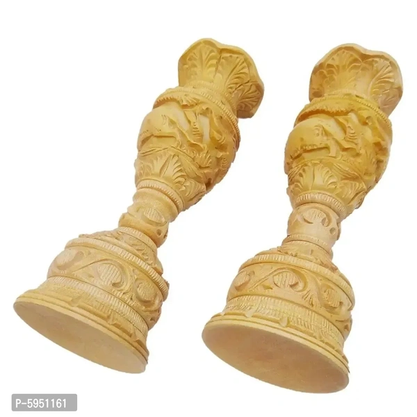 Wooden Handmade Elephant Carving Shikar Flower Vase- Pack Of 2