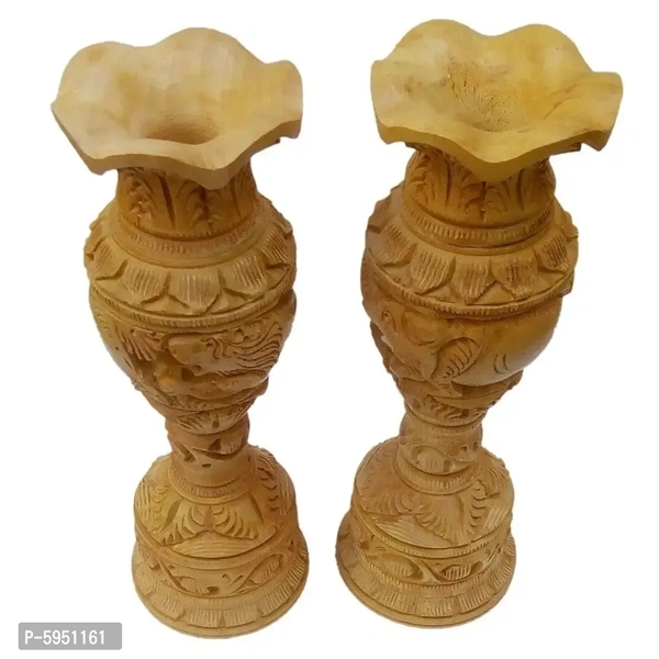 Wooden Handmade Elephant Carving Shikar Flower Vase- Pack Of 2