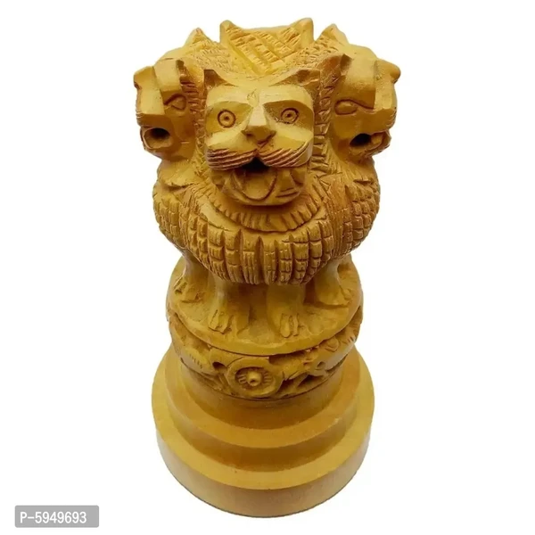 Wooden Ashoka Pillar Head Handmade Indian Emblem for Home Decor Showpiece