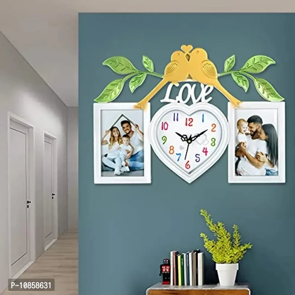 Harbour Analog Latest Stylish New Models Wall Clock with Photo Frames for Home Living Room Hall Bedroom (Size Height 29 X Width 49 cm)- Home Decor Big Size Wall Clock MZ 77A 17, White, KingSize: 