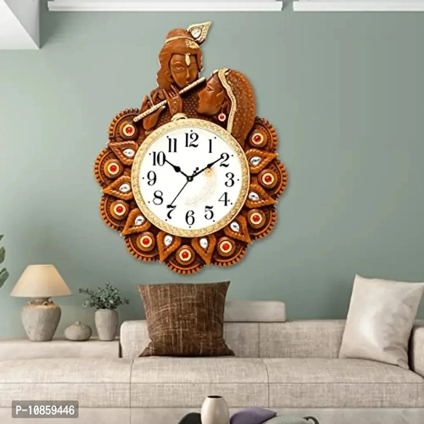 Harbour Analog Wall Clock with Radha Krishna Frame – Beige Decorative Clock for Home