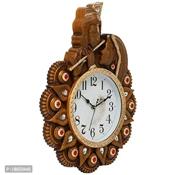 Harbour Analog Wall Clock with Radha Krishna Frame – Beige Decorative Clock for Home