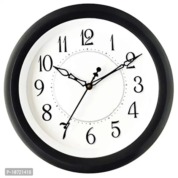 Masstone Shraddha Series 2047 Black Round Plastic Body Analog Wall Clock with Glass (27.5 x 27.5 cm), Qty: 1