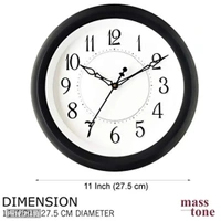 Masstone Shraddha Series 2047 Black Round Plastic Body Analog Wall Clock with Glass (27.5 x 27.5 cm), Qty: 1