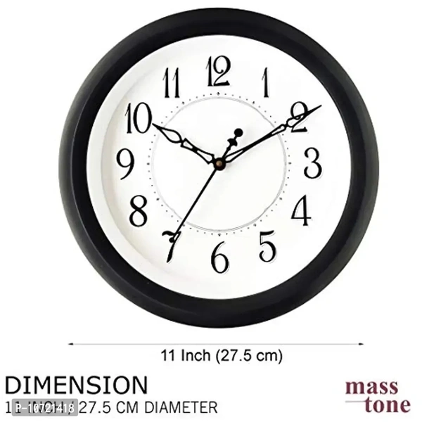 Masstone Shraddha Series 2047 Black Round Plastic Body Analog Wall Clock with Glass (27.5 x 27.5 cm), Qty: 1
