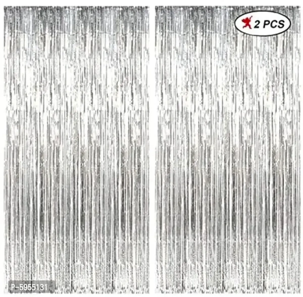 Silver Foil Curtain Pack of 2 for Birthday, Anniversary Marriage and Bachelorette Decoration(Made in India)