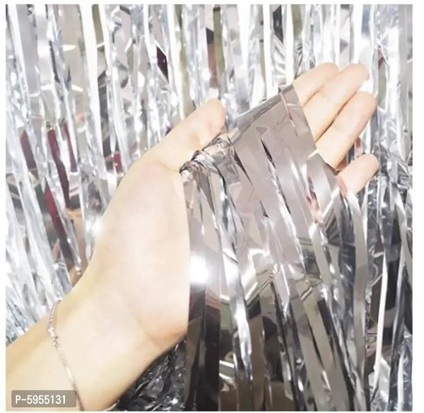 Silver Foil Curtain Pack of 2 for Birthday, Anniversary Marriage and Bachelorette Decoration(Made in India)