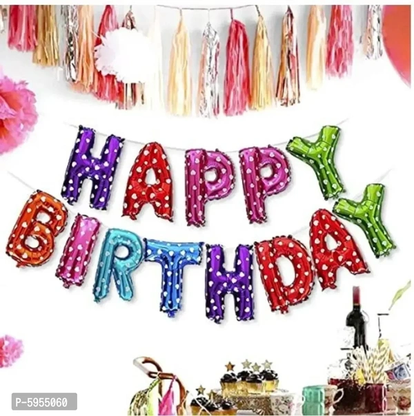 Happy Birthday Balloons for Decoration /Happy Birthday Letters foil Balloons for 1st Birthday Party (13 Letters) _ Multi Color (Made in India)