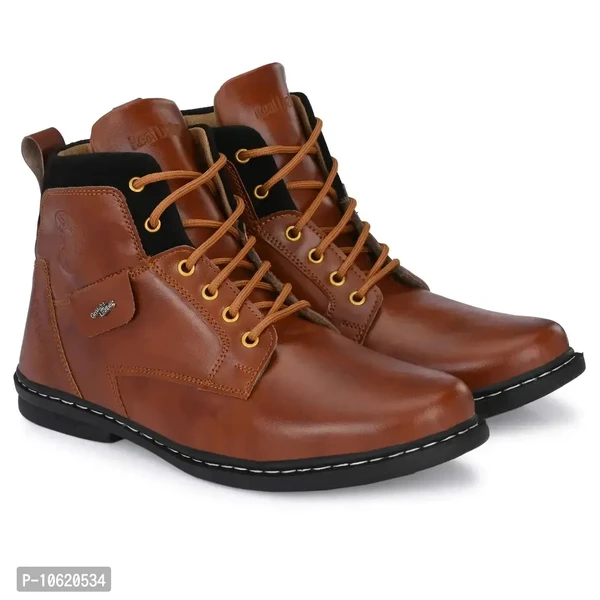 Stylish Leather Tan Brown Lace Ups High Ankle Length Mens Casual Boots - Tan, 7UK