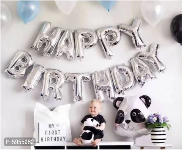 Happy Birthday Silver Balloons for Decoration /Happy Birthday Letters foil Balloons for 1st Birthday Party (13 Letters) _ (Made in India)