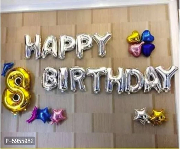 Happy Birthday Silver Balloons for Decoration /Happy Birthday Letters foil Balloons for 1st Birthday Party (13 Letters) _ (Made in India)