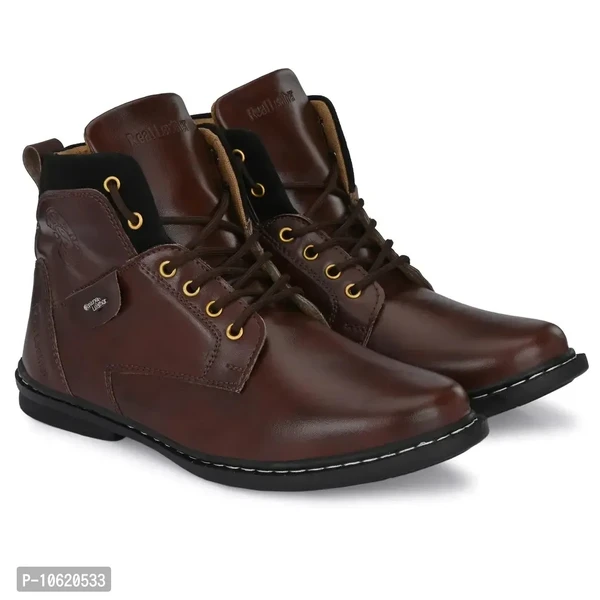 Stylish Leather Dark Brown Lace Ups High Ankle Length Mens Casual Boots - Brown, 7UK