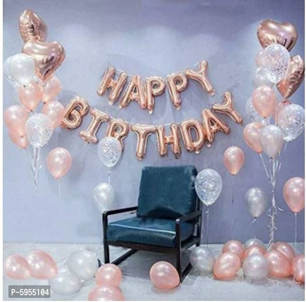 Happy Birthday Rose Gold Balloons for Decoration /Happy Birthday Letters foil Balloons for 1st Birthday Party (13 Letters) _ (Made in India)