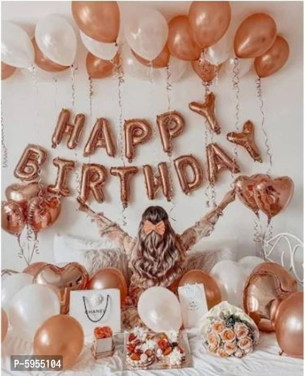 Happy Birthday Rose Gold Balloons for Decoration /Happy Birthday Letters foil Balloons for 1st Birthday Party (13 Letters) _ (Made in India)