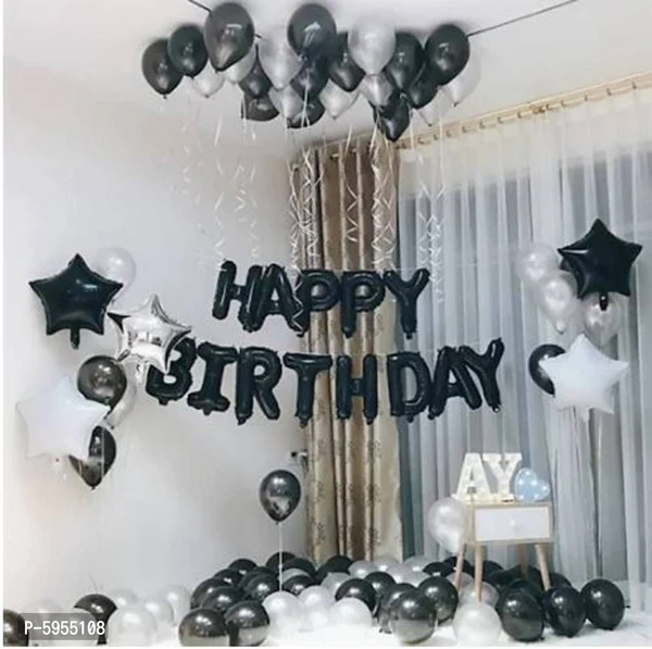 Happy Birthday Black Balloons for Decoration /Happy Birthday Letters foil Balloons for 1st Birthday Party (13 Letters) _ (Made in India)