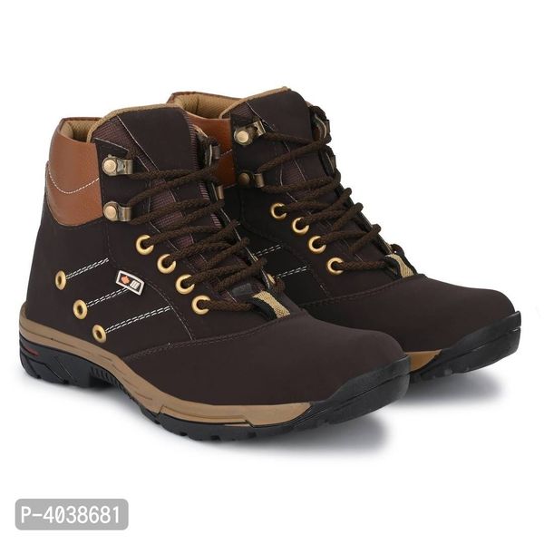 Women's Brown Synthetic Leather High Ankle-Length Tough Boots - 8UK
