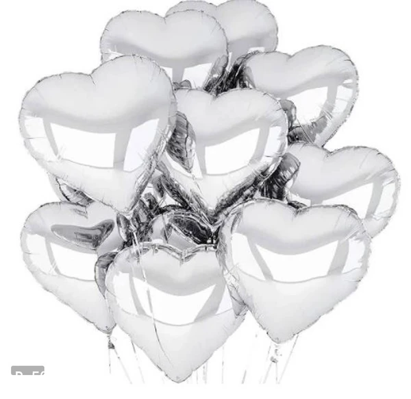 Silver Heart Shape Party Decorative Foil Balloon _ Pack of 10 Pcs&nbsp;