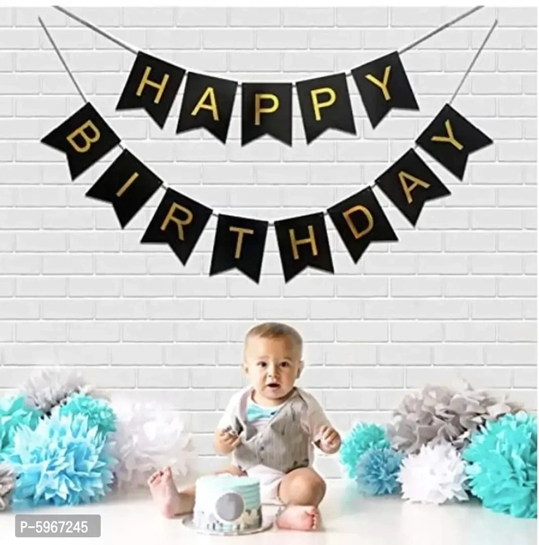 Black and Gold Happy Birthday Banner Stylish Decorations and Party Supplies Banner