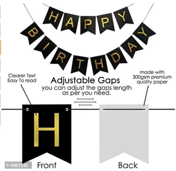 Black and Gold Happy Birthday Banner Stylish Decorations and Party Supplies Banner