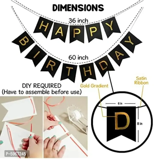 Black and Gold Happy Birthday Banner Stylish Decorations and Party Supplies Banner