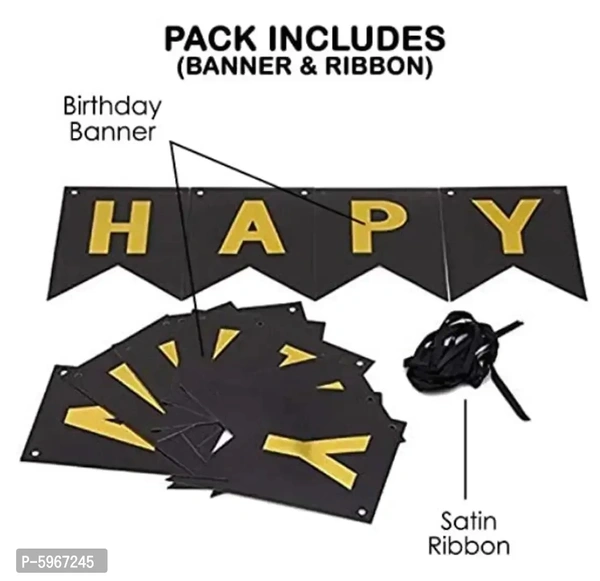 Black and Gold Happy Birthday Banner Stylish Decorations and Party Supplies Banner