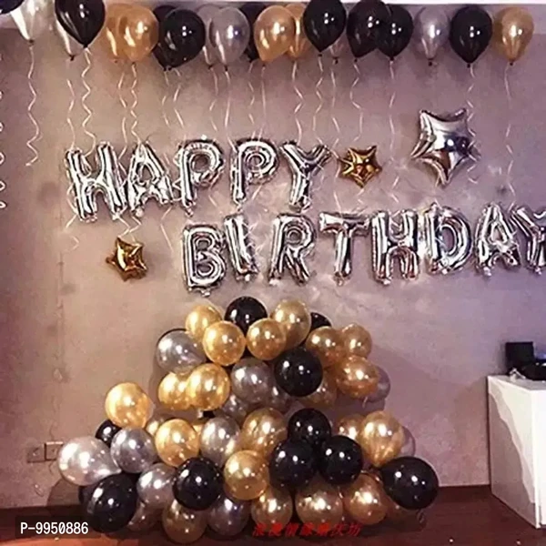 Happy Birthday Best Party Decorati, 30 Pcs Metallic (Golden, Silver Black) Balloons