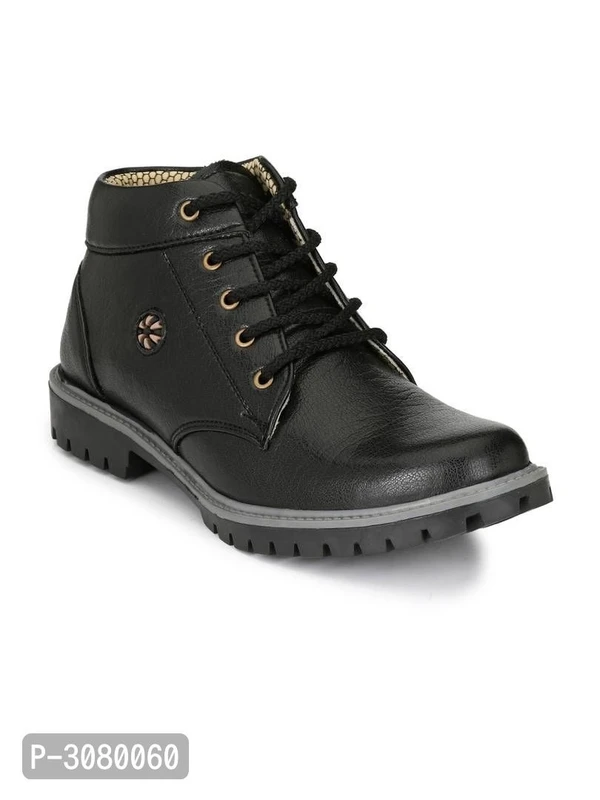 Men's Synthetic Mid Ankle Black Casual Boots - Black, 6UK