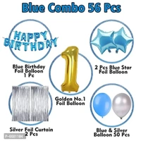 Birthday Decoration Kit For 1st Birthday Boys-56 Pieces With Foil Curtain / Bday Supplies Items