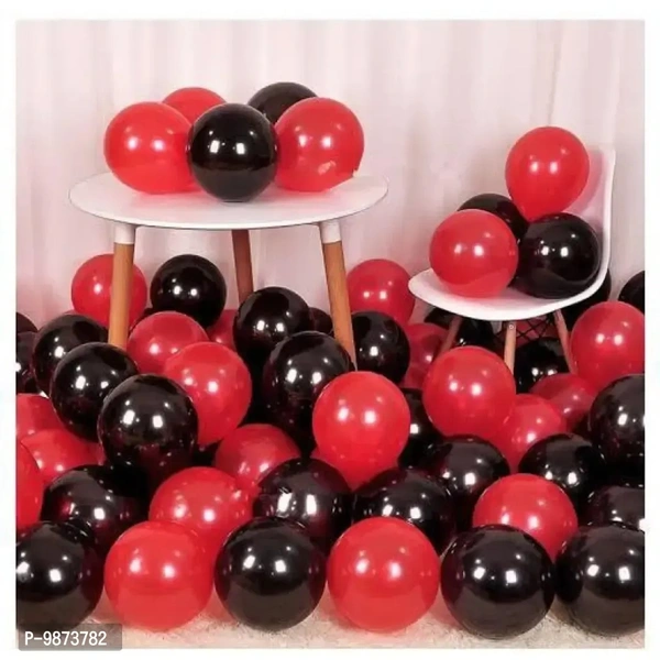 Trendy Solid Metallic Hd Shiny Toy Balloons -50 Black And 50 Red Balloons For Decoration And Party
