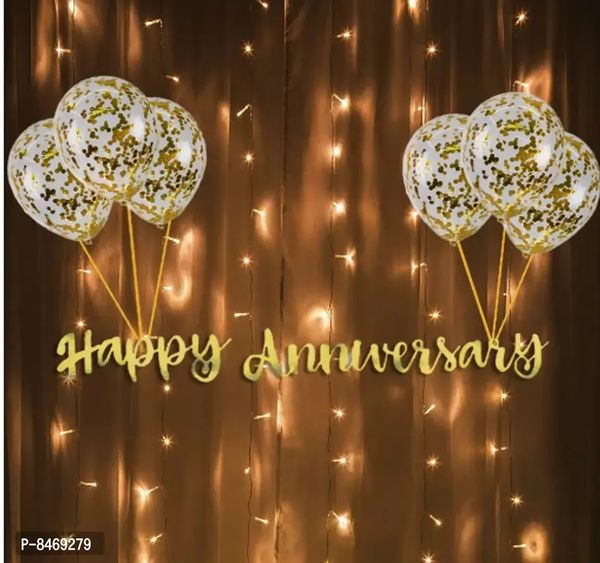 Trendy Golden Anniversary Decoration Items Like Happy Anniversary Cursive Banner, Fairy Light, Confetti Rubber Balloons, Anniversary Surprise Decoration - Pack Of 9 PiecesWithin 6-8 business days However, to find out an actual date of delivery, please enter your pin code.Trendy Golden Anniversary Decoration Items Like Happy Anniversary Cursive Banner, Fairy Light, Confetti Rubber B