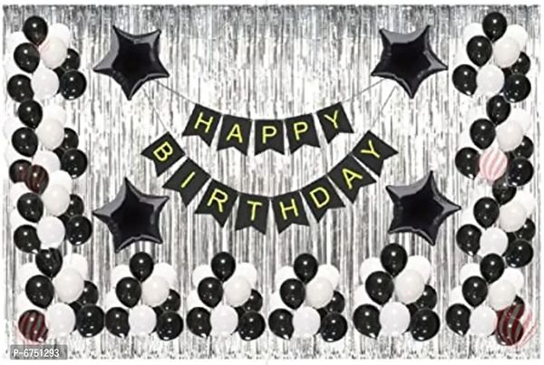 Black White Themed Happy Birthday Banner Decoration Kit 69 Pcs Set