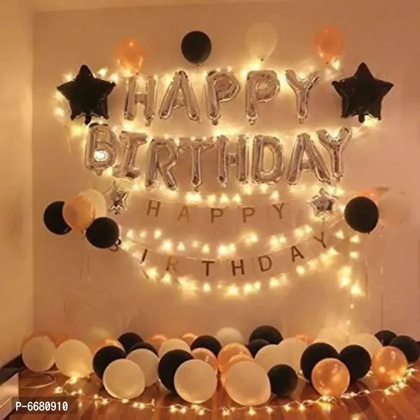 Solid Happy Birthday LED Light Combo Set For Birthday Decoration Balloon (Pack Of 58)