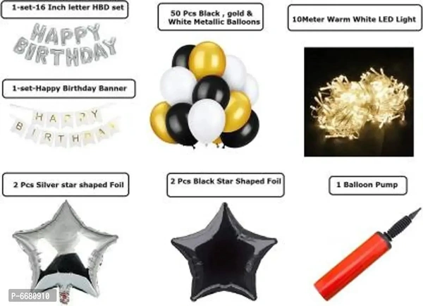 Solid Happy Birthday LED Light Combo Set For Birthday Decoration Balloon (Pack Of 58)