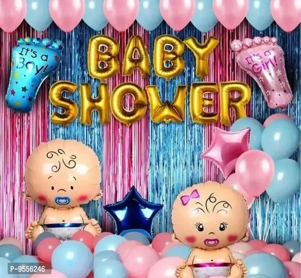 Trendy Kg Baby Shower Combo Decorations Set-38Pcs Baby Shower Balloon, Latex, Star Foil Balloon, Baby With Foil Curtain For Maternity