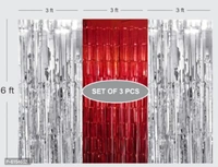 2Silver 1 Red Fringe Curtains Pack Of 3