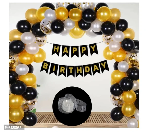 Happy Birthday Decoration Kit Birthday Party Decoration 33 Pcs - 10 Golden,10 Silver 10 Golden Metallic Balloons + Happy Birthday Banner (Black Colour) And 1 Balloon Arc TapeWithin 6-8 business days However, to find out an actual date of delivery, please enter your pin code.Combo In Which You Will Get 10 Golden, 10 Silver 10 Golden Metallic Balloons + Happy Birthday Banner (Black C