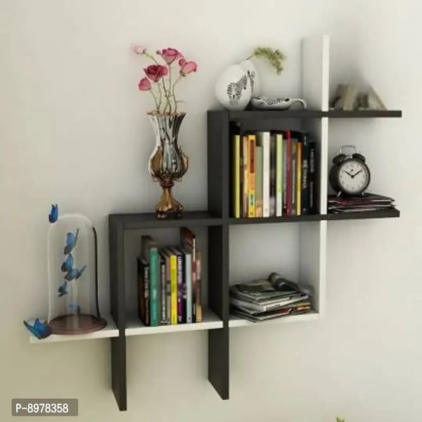 Wooden Wall Shelf Unique Design Home Decor For Living Room Bedroom ( Black \ White )