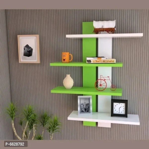 Wooden Floating Wall Shelf with 4 Shelves - MDF Wall Mounted Shelf for Living Room, Bedroom, Office Decor - Display Rack for Books, Kitchen Wall Storage Unit