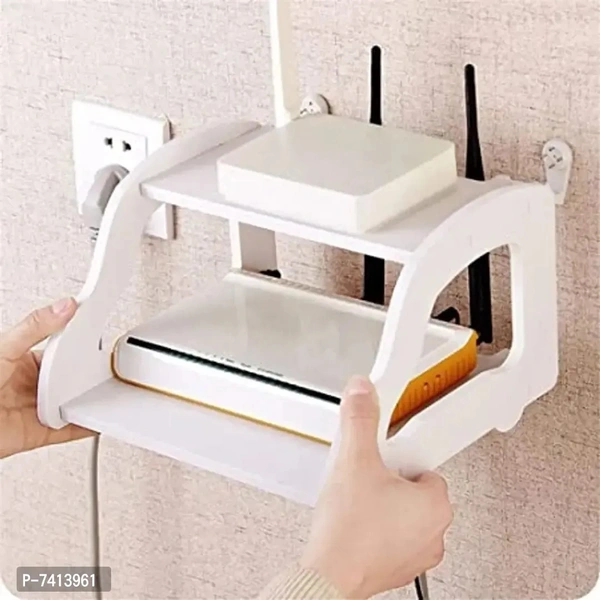Router TV Setup Box Wall Shelf WiFi Stand Mounted Rack Car Shaped Holder,1- Piece WHITE