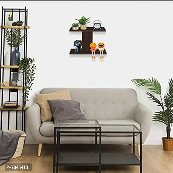 I SHAPE Wooden Wall Shelf - Floating Storage Rack for Living Room