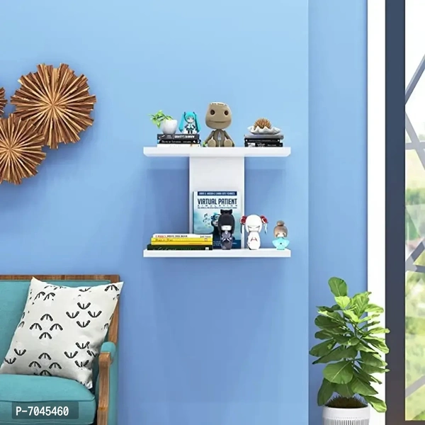 I SHAPE Wooden Wall Shelf - Floating Storage Rack for Living Room