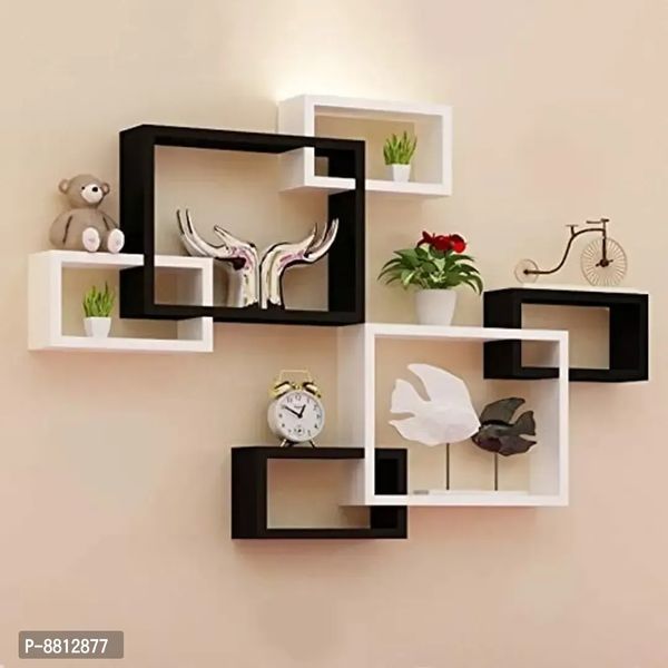 Wooden Interlock Wall Shelves 100% Good Wall Decoration Intersecting Floating Shelves -Set of 6
