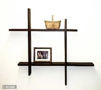 Wooden Floating Wall Shelf with Rack – Wall Mounted Display Shelf for Living Room, Bedroom, Kitchen & Office
