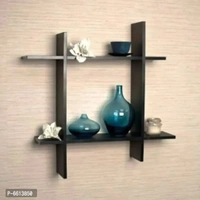 Wooden Floating Wall Shelf with Rack – Wall Mounted Display Shelf for Living Room, Bedroom, Kitchen & Office