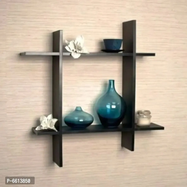 Wooden Floating Wall Shelf with Rack – Wall Mounted Display Shelf for Living Room, Bedroom, Kitchen & Office
