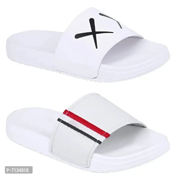 PERY-PAO Mens Combo Comfort Sliders Flip-Flops - White, 6UK