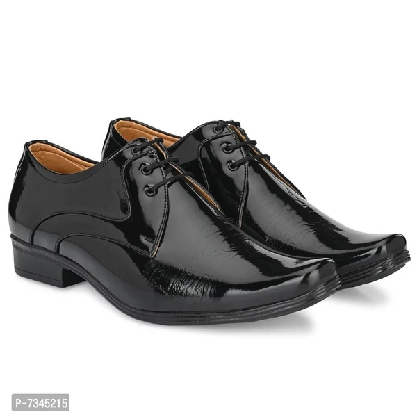 Stylish Fancy Premium Patent Leather Black Derby Lace-Up Designer Party Wear Men Formal Shoes For Men - 6UK