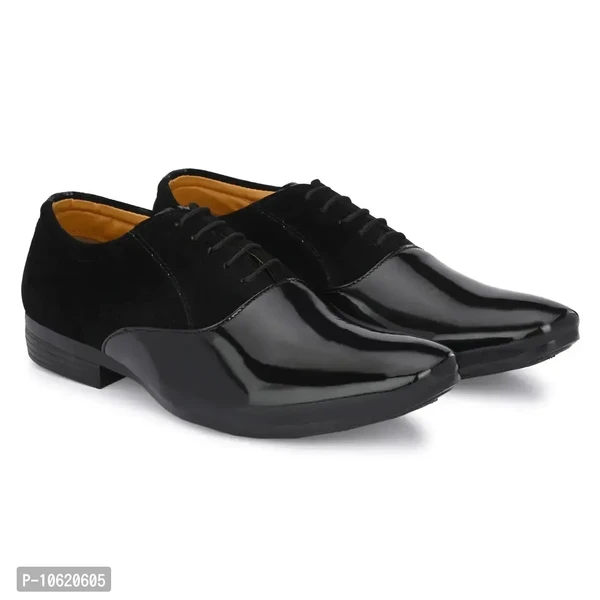 Stylish Patent Leather Black Oxford Lace-Ups Office Party Ethnic Wear Mens Formal Shoes - Black, 6UK