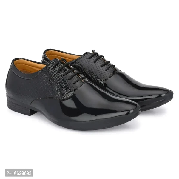 Stylish Patent Leather Black Oxford Lace-Ups Office Party Ethnic Wear Mens Formal Shoes - Black, 6UK